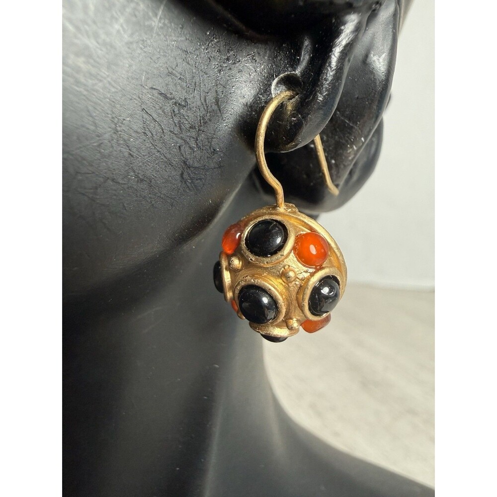 Carolee Lux Etruscan/Byzantine Revival Look Drop Earrings Gold Red Carnelian Vtg